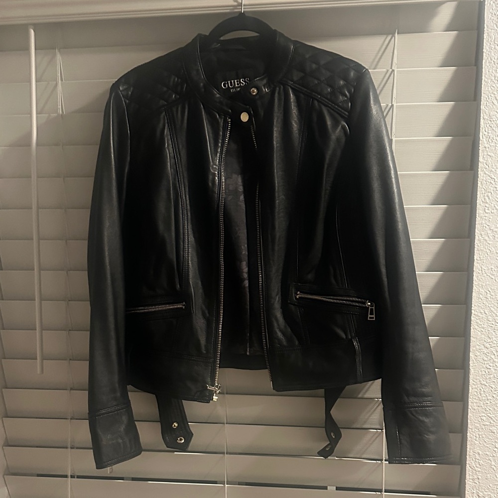 Guess Women's Quilted Black Leather Jacket